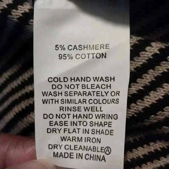 Zaket & Plover Womens Sz M Black/Brown Stripe Pullover Sweater Cotton Cashmere - Picture 8 of 8